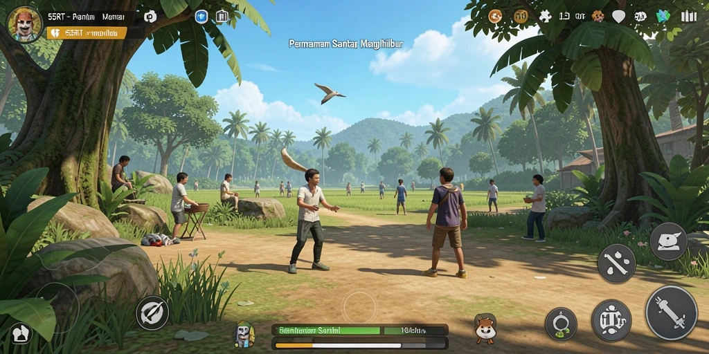 Tampilan gameplay 55RT yang ceria dan penuh warna.