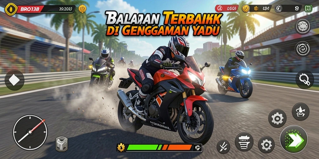 Tampilan gameplay menegangkan balapan motor di BRO138.