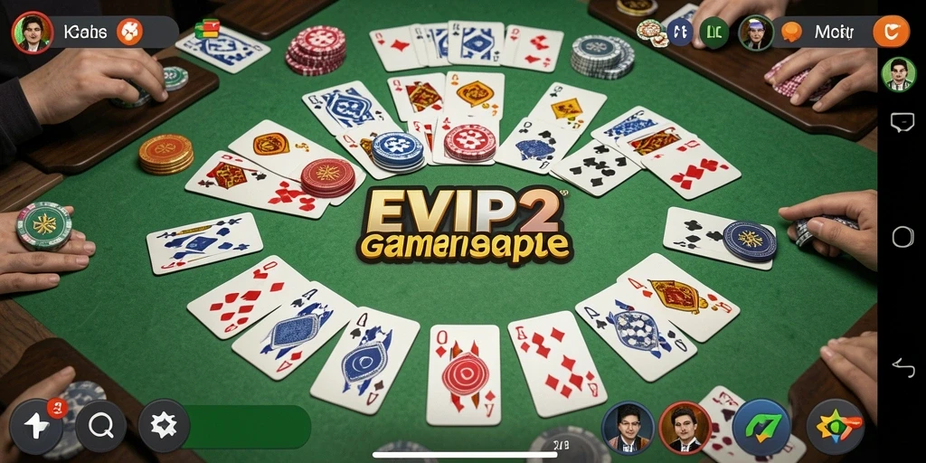 Screenshot gameplay EVIP2 yang menampilkan permainan Gaple.