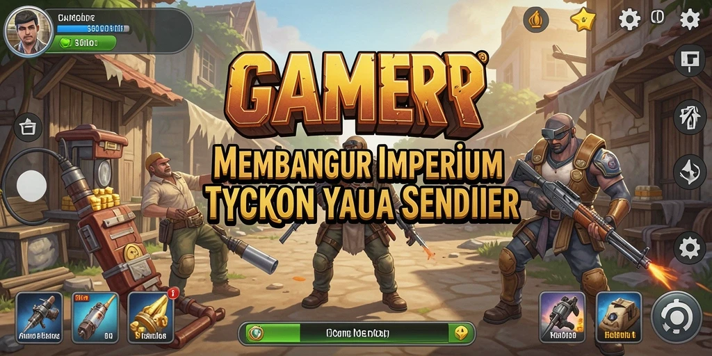 Screenshot utama GAMERP menunjukkan pemain mengelola bisnis tycoon dengan efisien.