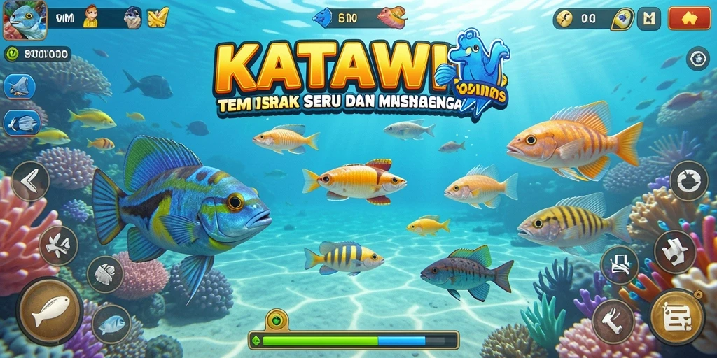 Screenshot KATAWIN menampilkan adu tembak ikan yang seru di lautan.
