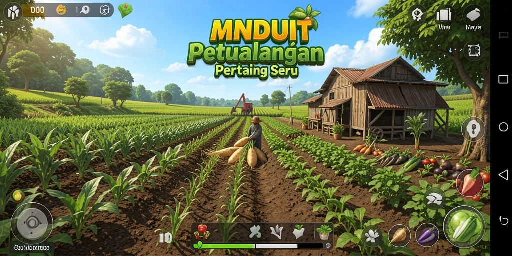 Screenshot gameplay MNDUIT menunjukkan momen seru bertani.