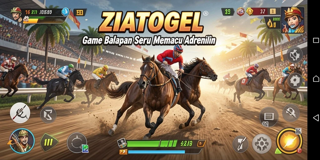 Screenshot gameplay ZIATOGEL menampilkan kecepatan nyata di lintasan balapan.